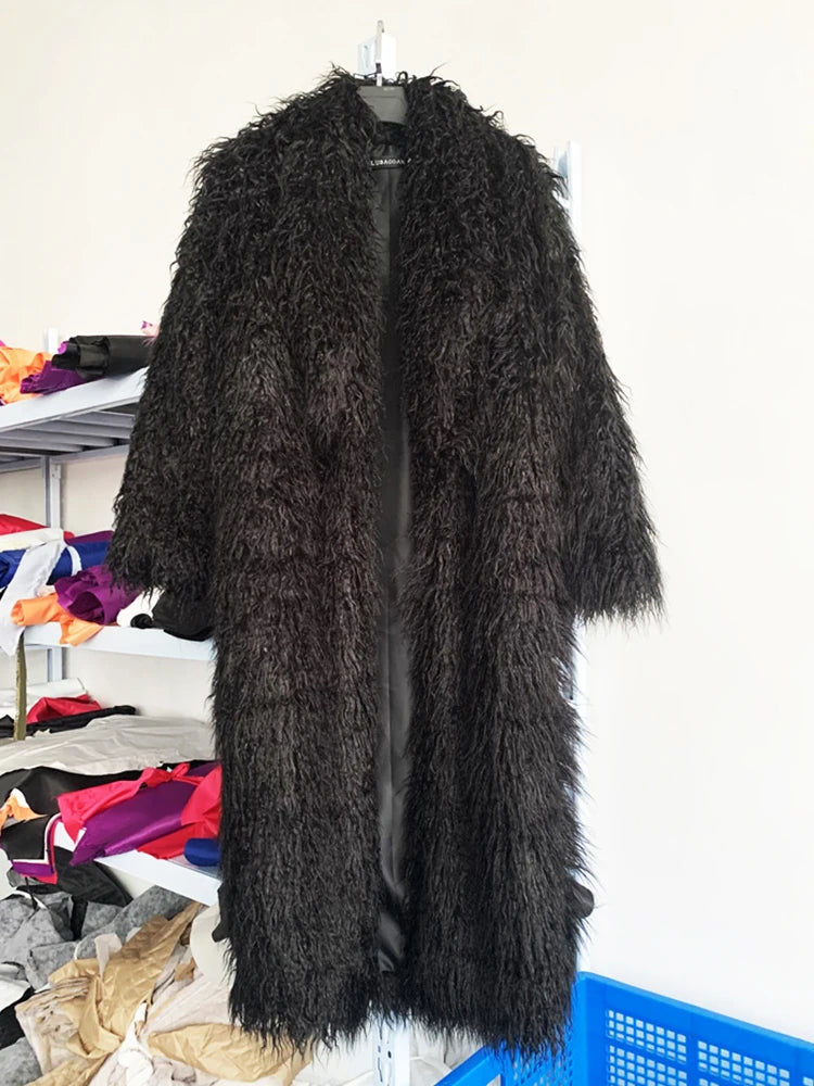 Long Faux Fur Dress Coat, Coat.  Wide Waisted in Vibrant Funky Colors