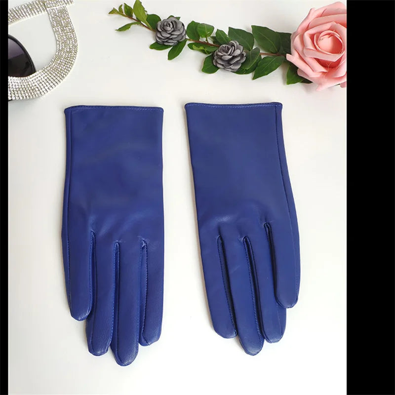 Leather and Velvet Ladies Gloves in Green, Yellow  or Blue