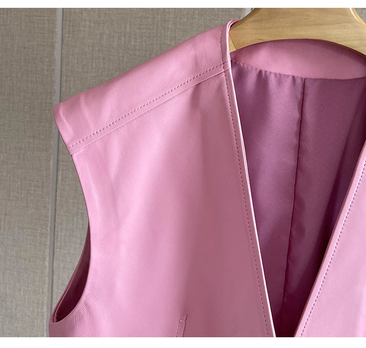 Premium Genuine Leather Waistcoat with V-Neck and Pockets