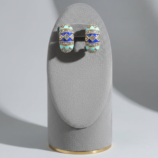 Blue & Gold Vintage Moon Stud Earrings