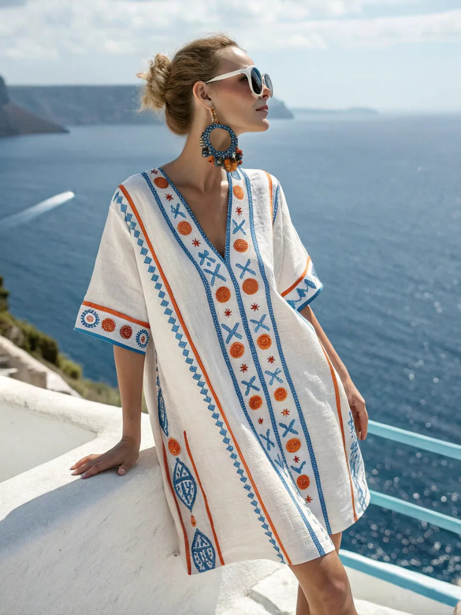 Casual Beach Dress — Aztec Accent, Loose Fit