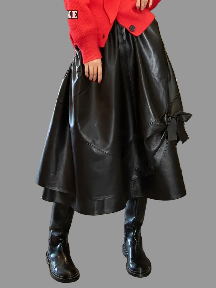 Bowknot Genuine Leather Skirt.  Eclectic and Stylish.