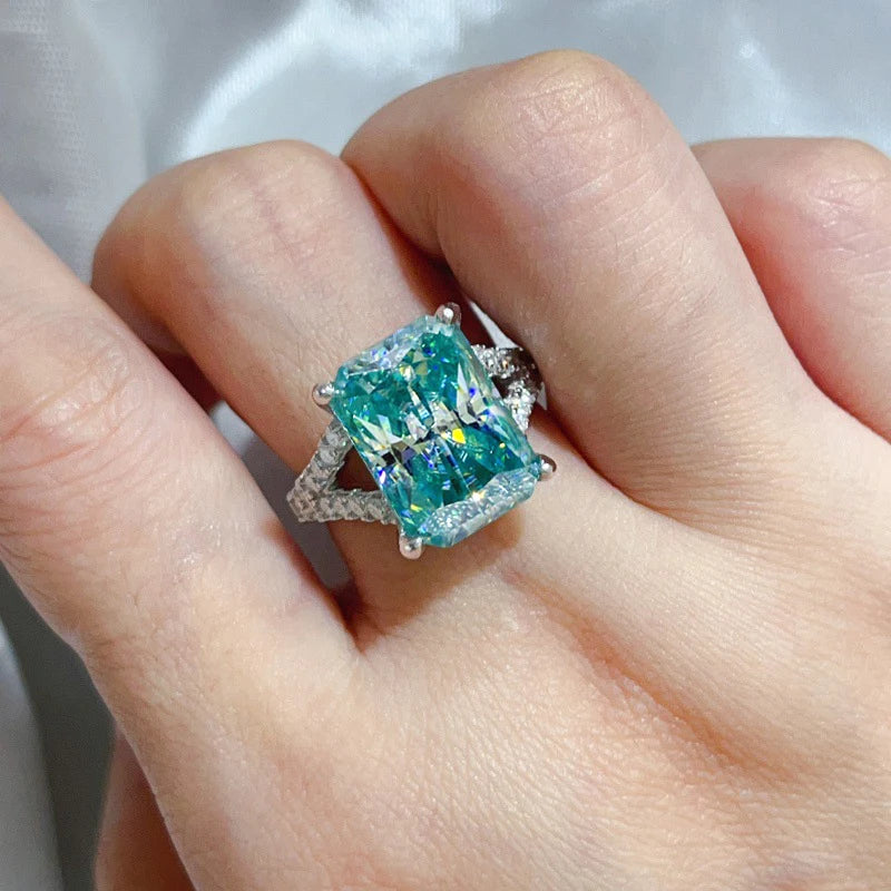 10 Carat Aqua Blue Moissanite Ring