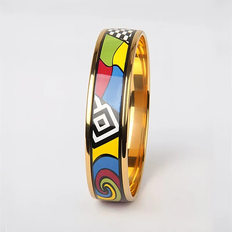 Vibrant Geometric Cloisonné-Style Bangle