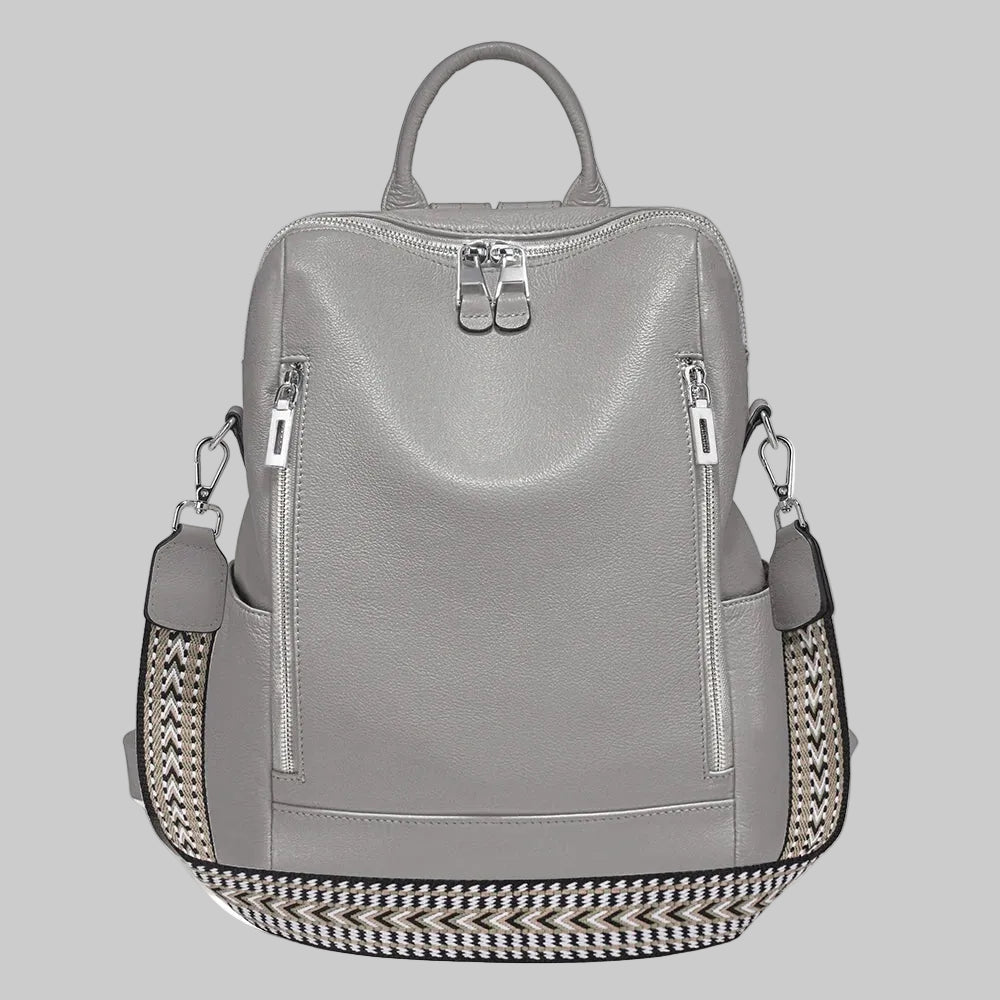 Handcrafted Leather Backpack.  Spacious.  Embroidered Strap.  Fashion Staple.
