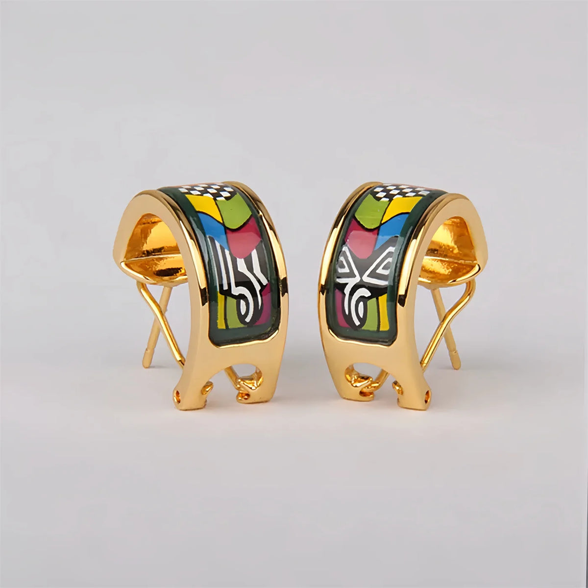 Funky Multicolor Cloisonné Statement Earrings