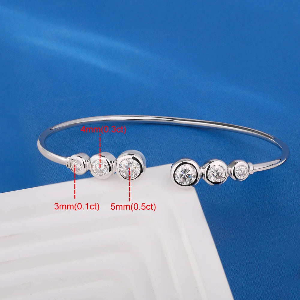 Adjustable Moissanite Bracelet, Sterling Silver VVS1 Clarity