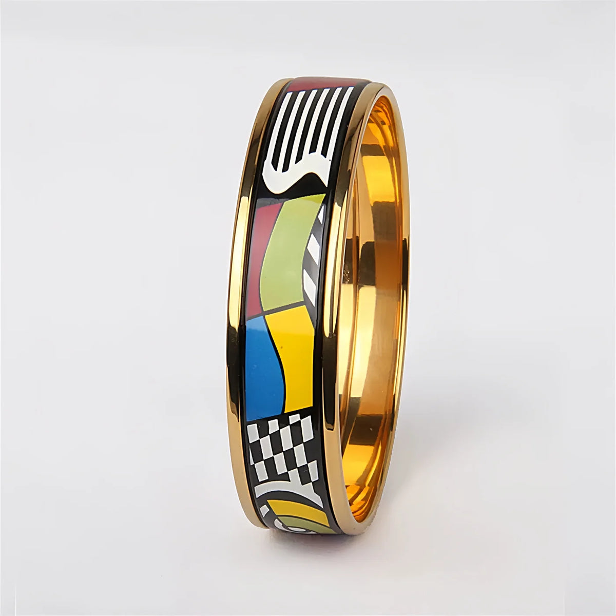 Vibrant Geometric Cloisonné-Style Bangle