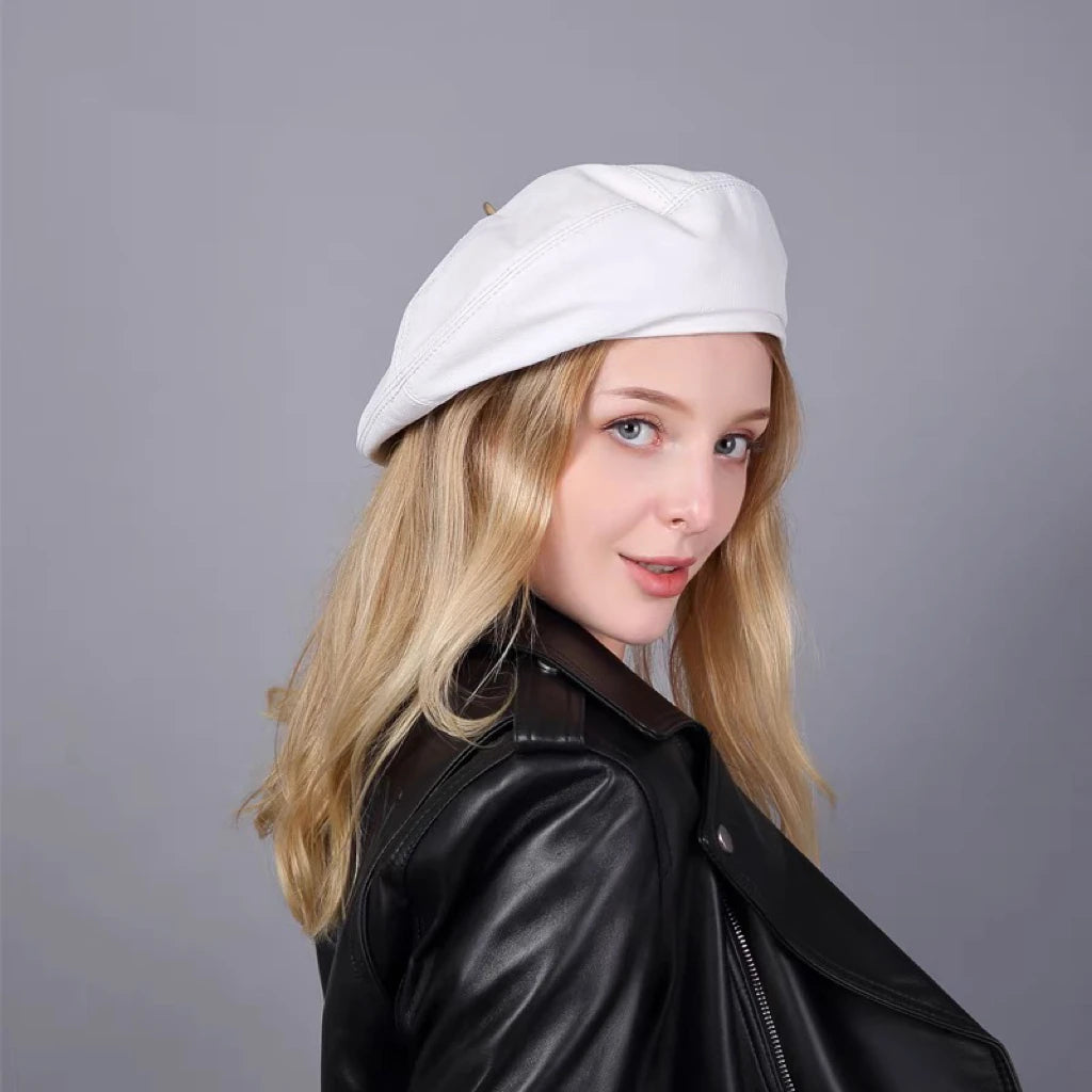 French Style Ladies Beret's Made with Genuine Leather.  A Beret that can be worn for all the seasons.  Practical and Chic