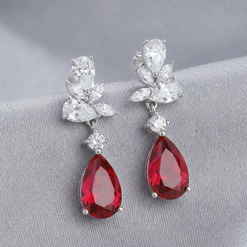 6 Carat Cultivated Ruby and Diamond Earrings