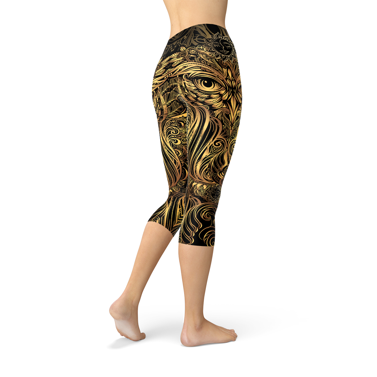 Black and Gold Owl Capri Leggings