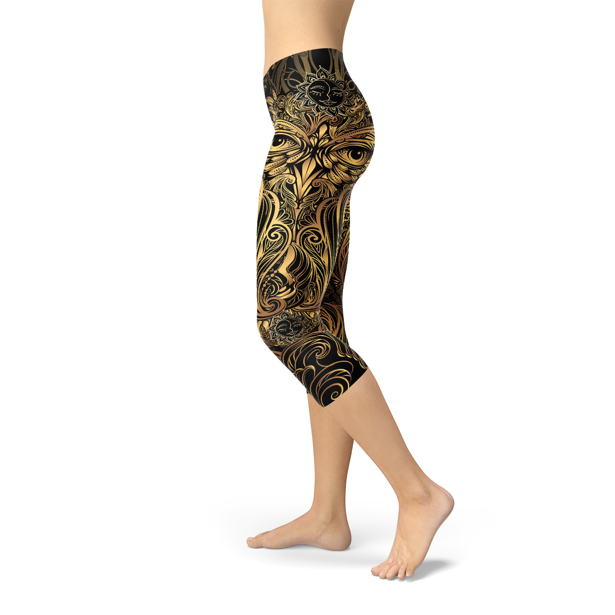 Black and Gold Owl Capri Leggings
