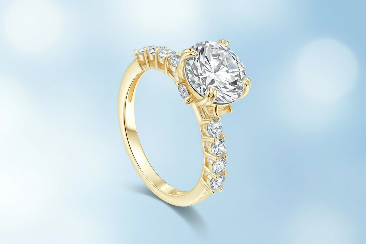 3‑Carat Moissanite Solitaire Ring with Side Accents