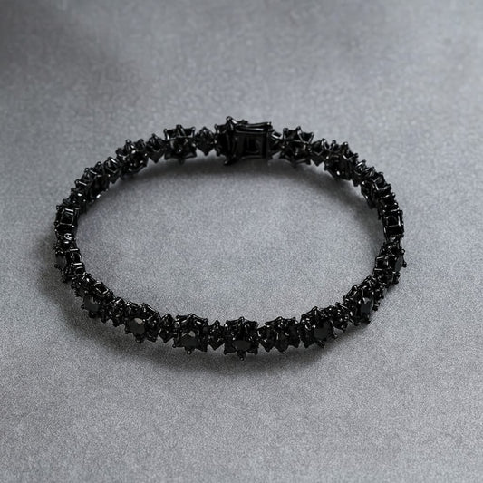 Black Moissanite Floral Bracelet — 925 Sterling Silver